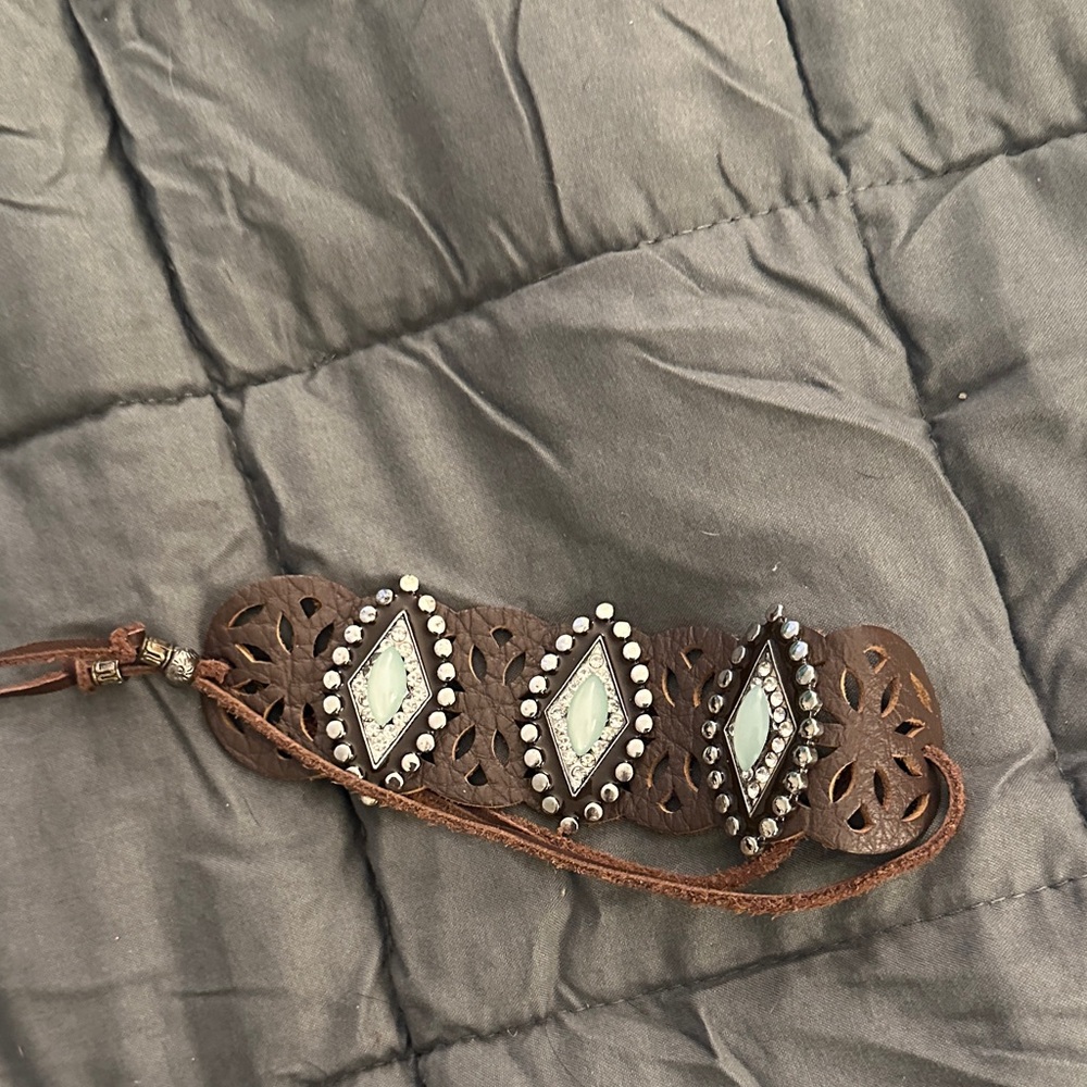 Brown Leather Bracelet with Silver Accents